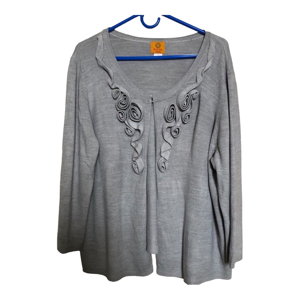 Ruby Rd. Grey/Gray Scoop Neck Sweater Cardigan Scroll Design Size 2x